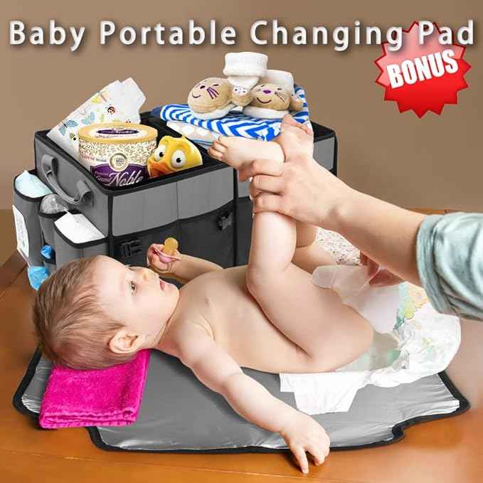 Collapsible Trunk Organizer & Diaper Changing Station, Baby Diaper Caddy Organizer with Movable Dividers, Easy-to-Reach for Back Seat Travel Car Organizer, Waterproof Car Trunk Organizer Groceries