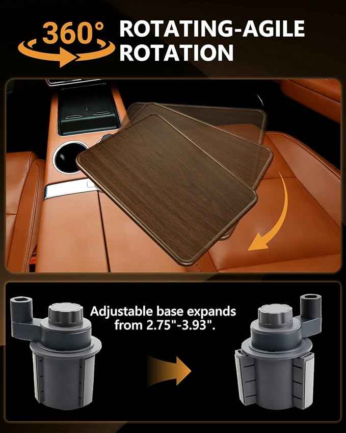 360° Rotating Car Laptop Desk - Cup Holder Mount Car Table Tray, Compatible with Tesla Model Y/3/S, F-150/Explorer/Maverick & Most Vehicles, Car Accessories for Women & Men