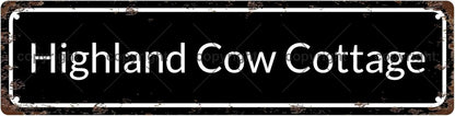 Highland Cow Cottage Vintage Metal Tin Sign, Street Sign, Home Decor, Room Decor, Wall Decor, Bathroom Decor, Bar Decor, Cafe Decor, Garage Decor, 16 x 4 Inch