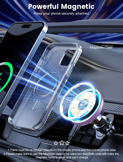 for Magsafe Car Mount Charger 15W LED RGB Car Phone Holder for Dash Vent
