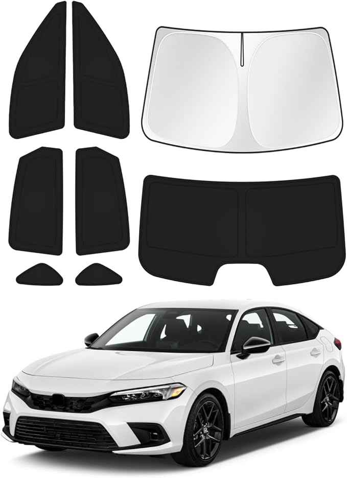 Windshield Sun Shade for 11th Gen Honda Civic 2022-2025 2026 (NOT for Hatchback) Side Rear Window Shade Cover Kit Full Window Sun Visor Shield Camping Keep Vehicle Cool Black 8PCS