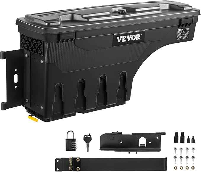 VEVOR Truck Bed Storage Box, Lockable Lid, Waterproof ABS Wheel Well Tool Box 6.6 Gal/20 L with Password Padlock, Compatible with Tundra 2007-2021, Driver Side, Black