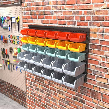 Wall Mounted Storage Bins Parts Rack 4 Colors Bin Organizer Garage Plastic Shop Tool (30 Count)