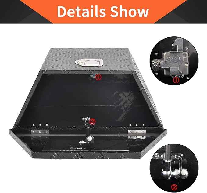 26 Inch Aluminum Trailer Tongue Tool Box 5 Bar Tread Wide Utility ToolBox for Pick Up Truck RV Storage Organizer Tool Box with Lock and Keys - 26"X13.3"X12" Black