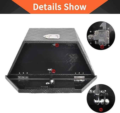 26 Inch Aluminum Trailer Tongue Tool Box 5 Bar Tread Wide Utility ToolBox for Pick Up Truck RV Storage Organizer Tool Box with Lock and Keys - 26"X13.3"X12" Black