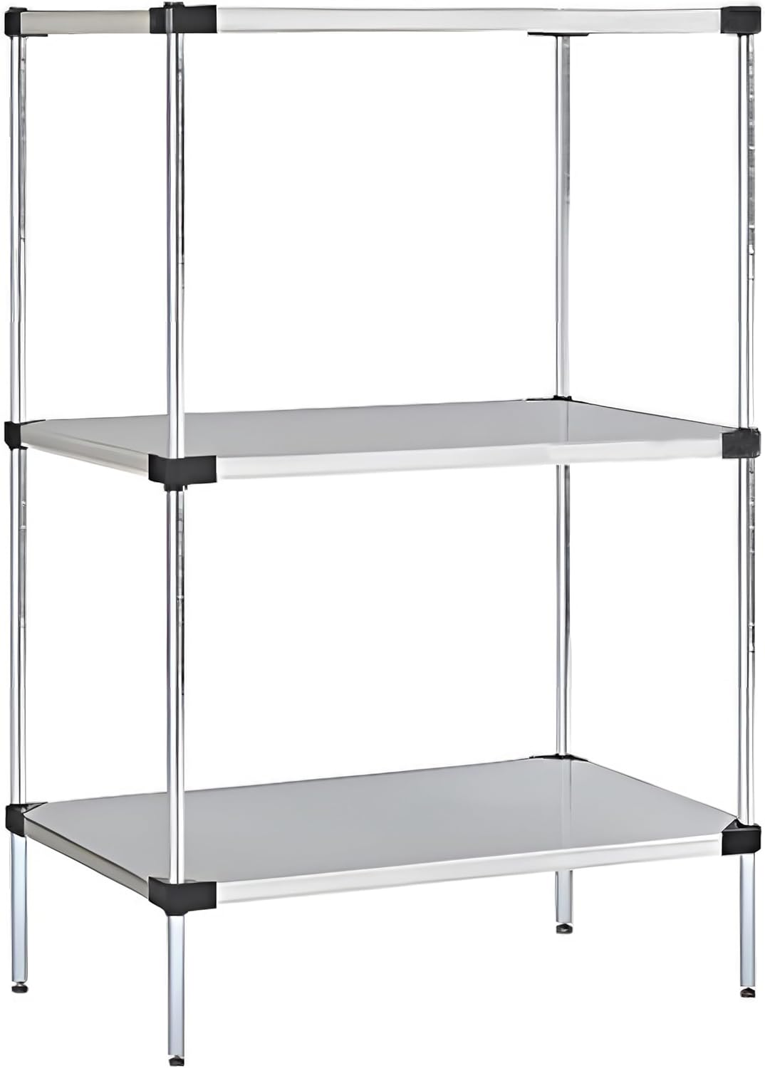 Omega Solid Stainless Steel Shelves, 24" Deep x 48" Wide x 34" High 3 Tier Heavy Duty Solid Shelving Unit for Kitchen Garage Office Restaurant Warehouse 800-lb Per Shelf Weight Capacity