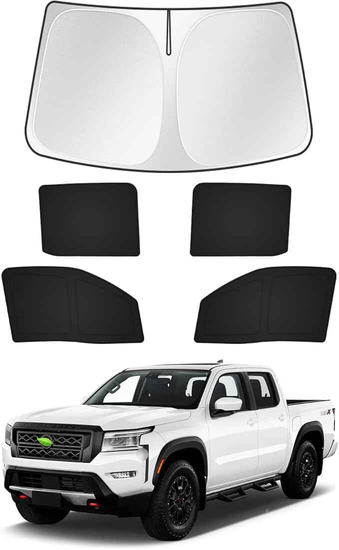 Windshield Sun Shade for 2022-2025 2026 Nissan Frontier Accessories Side Rear Window Shade Cover Sun Visor Shield Privacy Cover Keep Vehicle Cool Black 5PCS