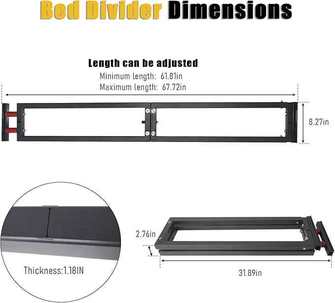 Universal Truck Bed Divider Compatible with Chevy Silverado GMC Sierra Ford Pickup Truck Beds Adjustable Foldable Cargo Organizer Manager No Drilling