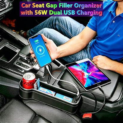 2 Pack LED Car Seat Gap Organizer with 56W Charger (2 Count)