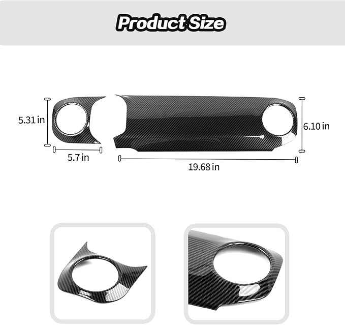 JeCar 2pcs for 2024+ Jeep Wrangler JL Interior Accessories Center Console Dash Panel Cover Trim (Carbon Fiber)
