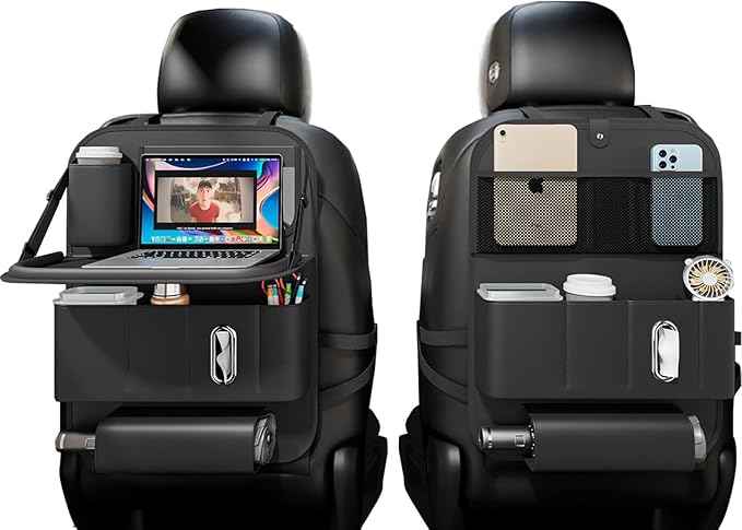 Car Seat Organizers,Multi-functional Back Seat Protectors, Storage Pouches, Child kicking prevention and Tray Holders (for Cars, Kids, Seat Back and Rear Seats) (Black, 2 Pcs)