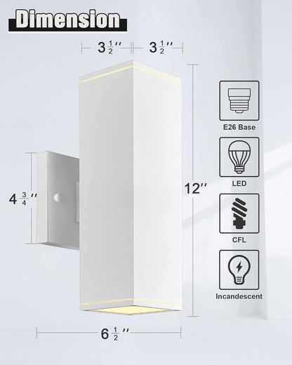 Ken & Ricky Outdoor Wall Sconces, Modern Up and Down Outdoor Light Fixture, Square Exterior Light Fixture with Sanded White Finish - 1 Pack