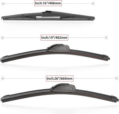 Windshield Wiper Blades Replacement for Toyota Prius 2010 2011 2012 2013 2014 2015 Original Factory Quality Front Rear Wipers Blade Set for My Car - 26" 19" 16" (Pack of 3)