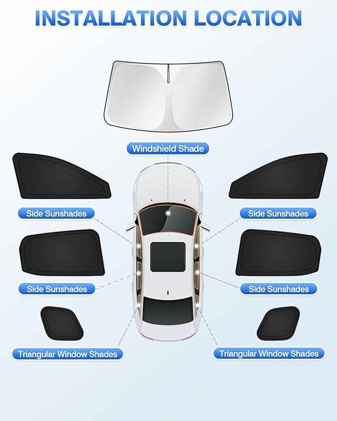 Sunshades for 2025 2026 Nissan Kicks Accessories Windshield Sun Shade Side Rear Window Shade Cover Sun Visor Shield Privacy Protection for Camping Keep Vehicle Cool Black 7PCS