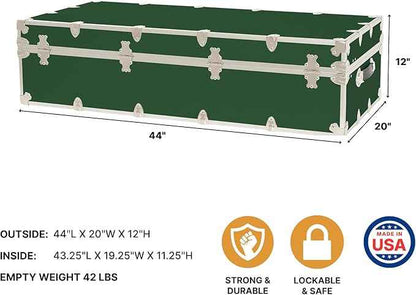 Rhino Trunk & Case Trundle Home Storage & College Trunk With Wheels - 44”x20”x12” - 1500+ lbs Capacity. USA Made Secure Under-Dorm Bed Footlocker for Clothes and Food, and Underbed Shoe Storage Box