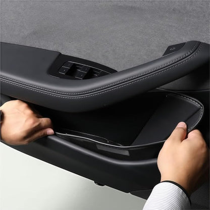 GGCLIMAX 4PCS Car Door Storage Pocket Leather Organizer Compatible with Tesla Model Y Juniper 2025/Model Y Launch 2025/Model 3 Highland 2024-2025 Road Trip Essentials(21-24 MY)