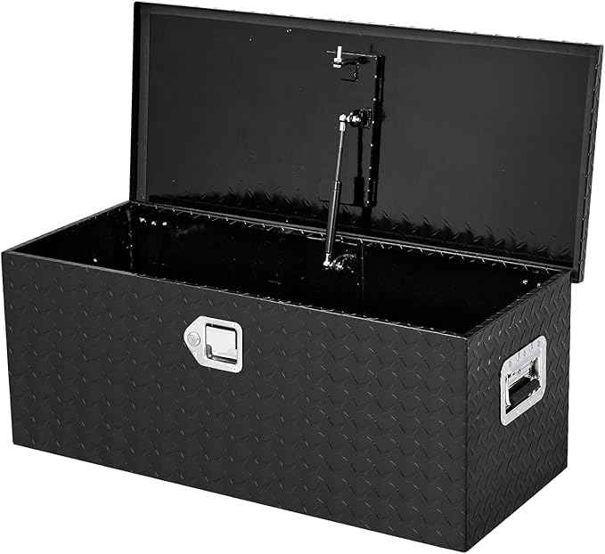 30 Inch Heavy Duty Aluminum Diamond Plate Tool Box Pick Up Truck Bed RV Trailer Toolbox Waterproof Square Storage Organizer with Side Handle, Lock and Keys -30"x 15"x 14", Black