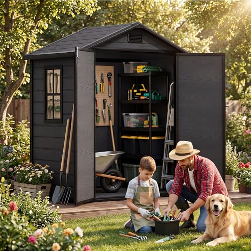 6x4 FT Outdoor Resin Storage Shed with Reinforced Floor Window & Vent