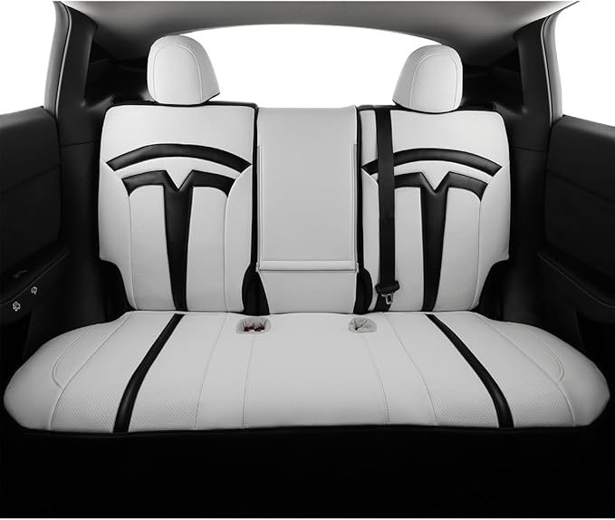 EKR Model Y Seat Covers for Tesla Model y 2020 2021 2022 2023 2024 2025 Long Range/Performance/Standard Range (Only for 5 Seats),Leather Car Seat Cover Full Set,Faux Leather (Black/White)