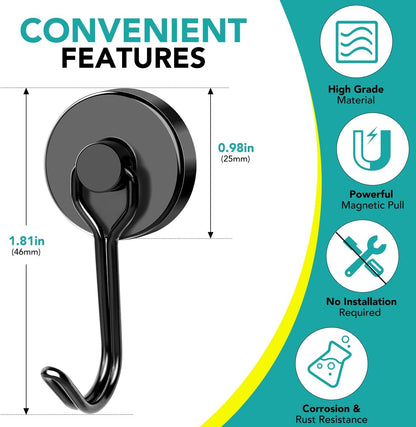 DIYMAG Black Magnetic Hooks, 80LBS Strong Magnetics Hooks Heavy Duty, Magnet Hooks with Metal Hanger for Hanging Refrigerator Home Kitchen Office, 8Pack