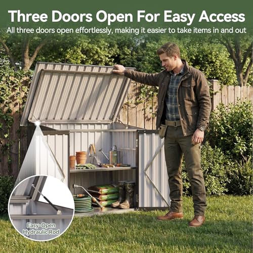 Outdoor Storage Cabinet 35Cu.Ft Metal Storage Shed with Floor&Shelf (2 Count (Shelves))