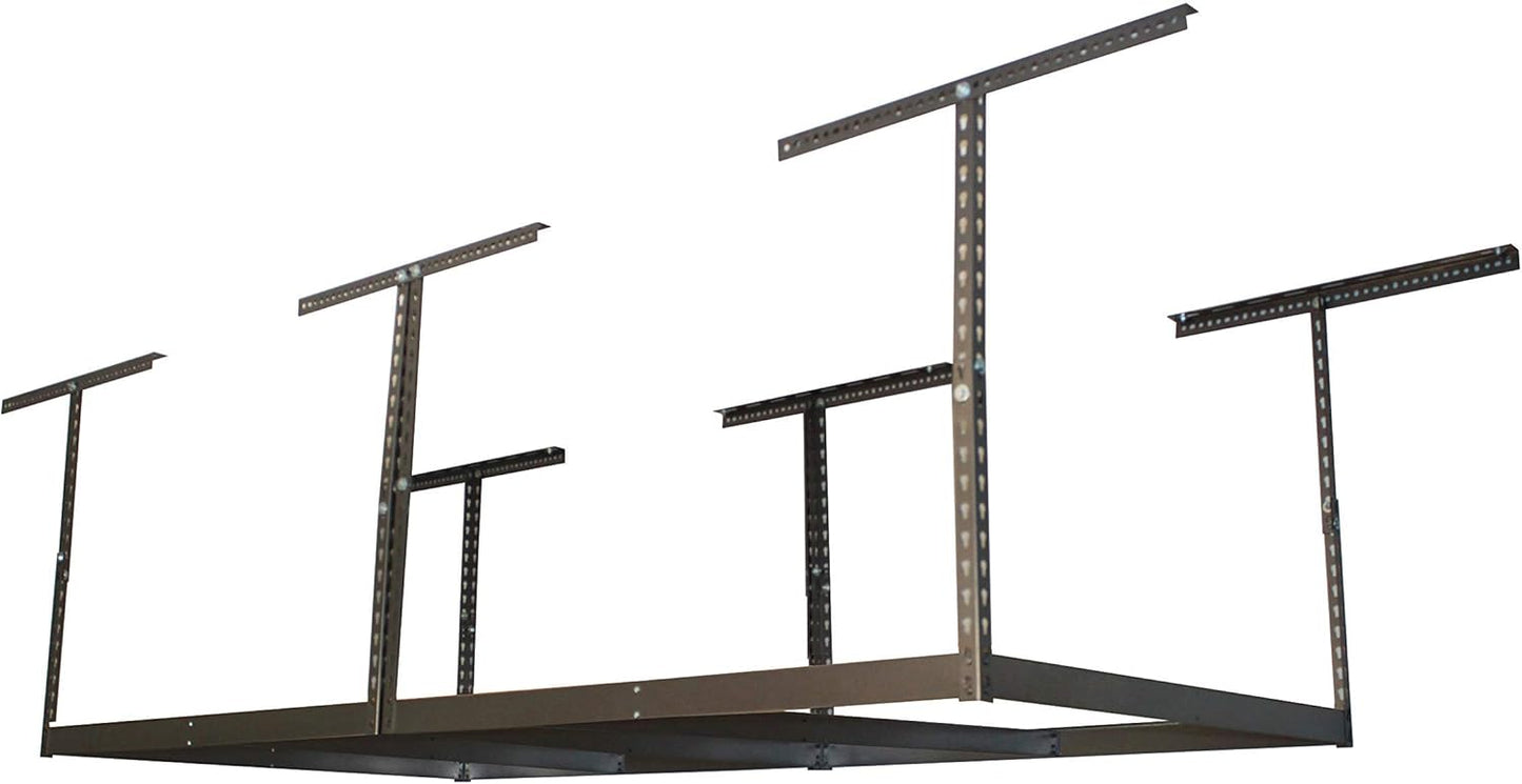 MonsterRax 4x8 Overhead Storage Rack Frame Kit - Hanging Storage Shelves, Overhead Garage Organizers And Storage, Ceiling Shelving (Hammertone, 24"-45")