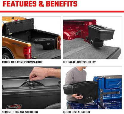 UnderCover SwingCase Truck Bed Storage Box | SC104D | Fits 2019 - 2023 Chevy/GMC Silverado/Sierra 1500 Drivers Side, Black