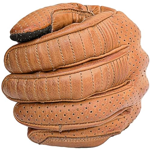 Leather Motorcycle Gloves for Men with Light Tricot Inner Lining Bike Riding Gloves with Fingers and Knuckle Padding with Adjustable Magic Tape Fastener