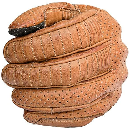 Leather Motorcycle Gloves for Men with Light Tricot Inner Lining Bike Riding Gloves with Fingers and Knuckle Padding with Adjustable Magic Tape Fastener