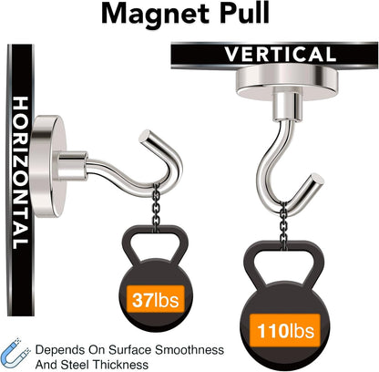 MIKEDE Magnetic Hooks Heavy Duty,110LB+ Strong Magnet with Hook, Super Neodymium Cruise Hooks, Locker Organizer Industrial Hooks for Hanging, Magnetic Hanger for Cruise, Grill - 8 Pack