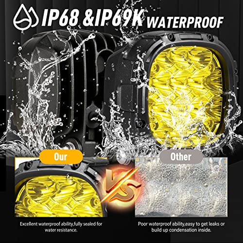 4 Inch Pair 160W 18800LM Amber Round LED Offroad Lights Yellow Fog Lights Super Bright Driving Offroad Pod Lights with Wiring Harness IP68 for Pickup Trucks UTV ATV SUV (2 Count)
