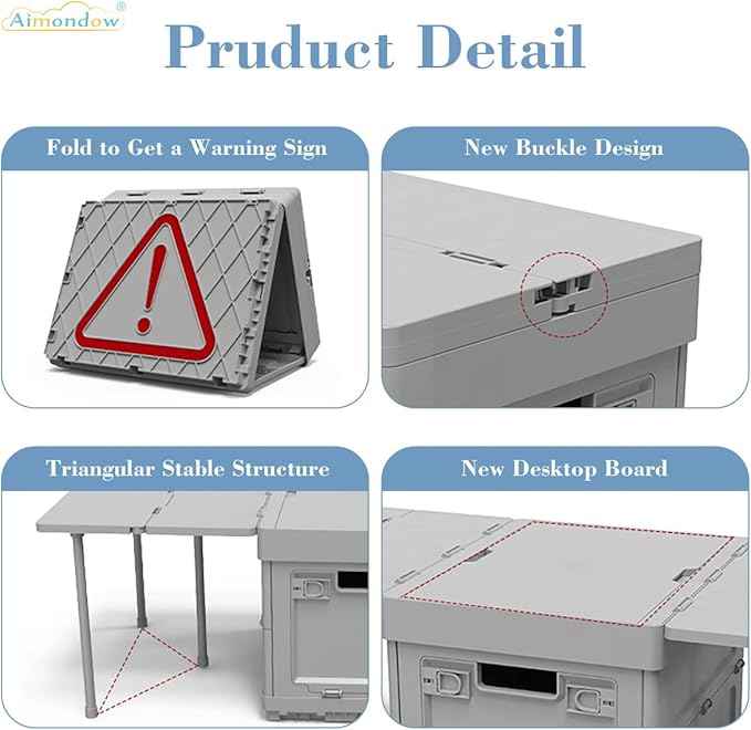 Folding Storage Box with Table, 3 in 1 Camping Collapsible Bins with Parking Warning Sign, Multifunctional Foldable Container, Outdoor Storage Bin for Picnic, Home, Office, Car