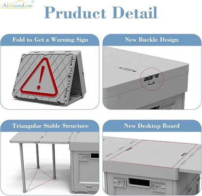 Folding Storage Box with Table, 3 in 1 Camping Collapsible Bins with Parking Warning Sign, Multifunctional Foldable Container, Outdoor Storage Bin for Picnic, Home, Office, Car