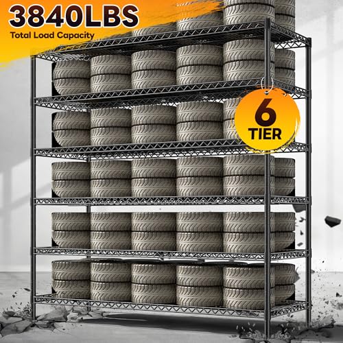 83"H Storage Shelves 3840LBS Metal Shelving Unit Garage Shelving Heavy Duty 6 Tier Commercial Adjustable Wire Shelving for Storage Rack for Pantry (2 Count)