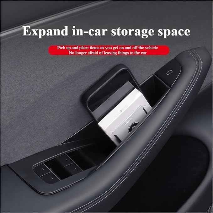 GGCLIMAX 4Pcs Car Organizer Door Handle Storage Box Side Door Box Compatible with Tesla Model Y/Highland Model 3 Four-door Inner Handle Decor Car Accessories(2021-2024 Model Y)