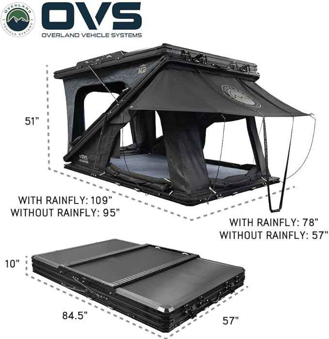 Overland Vehicle Systems XD K2 Clam Shell Pop-Up 2-Person Aluminum Hard Shell Roof Top Tent – Blue Body with Black Rainfly for SUVs, Jeeps, and Overlanding Vehicles
