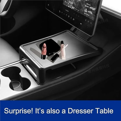 GGCLIMAX Dining Tray Compatible with Tesla Model 3/Y 2021-2023 Center Console Food Drink Table With Anti Slip Silicone Mat Foldable ABS Storage Organizer Car Essentials(ABS)