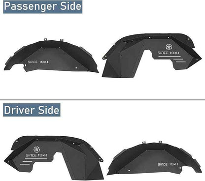 Hooke Road Wrangler JK Aluminum Inner Fender Liners for 2007-2018 Jeep Wrangler JK 2/4 Doors, Offroad Wheel Well Liner Cover - 4PCS Front & Rear Fender Liner Set