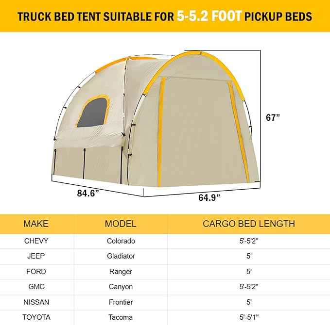 Pickup Truck Tent with Awning Shade,Waterproof PU5000mm Oxford for 5-5.2 FT Truck Bed for Camping Travel Outdoor Activities for Chevy Colorado,Jepp Gladiator,Ford Ranger,GMC Canyon,Frontierm,Tacoma
