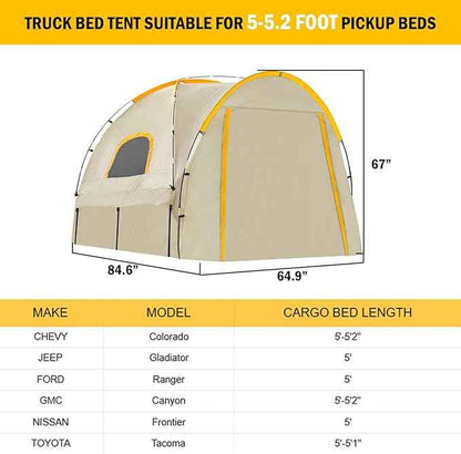 Pickup Truck Tent with Awning Shade,Waterproof PU5000mm Oxford for 5-5.2 FT Truck Bed for Camping Travel Outdoor Activities for Chevy Colorado,Jepp Gladiator,Ford Ranger,GMC Canyon,Frontierm,Tacoma