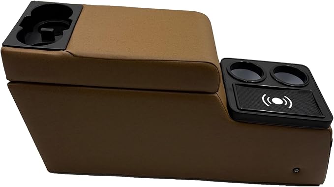 Truck Center Console Truck Seat/Bench Organizer with Wireless Charging and Holder Cups for Jeep CJ5 1976-1983,Jeep CJ7 1976-1986,Jeep Wrangler(YJ) 1987-1995 (Brown)
