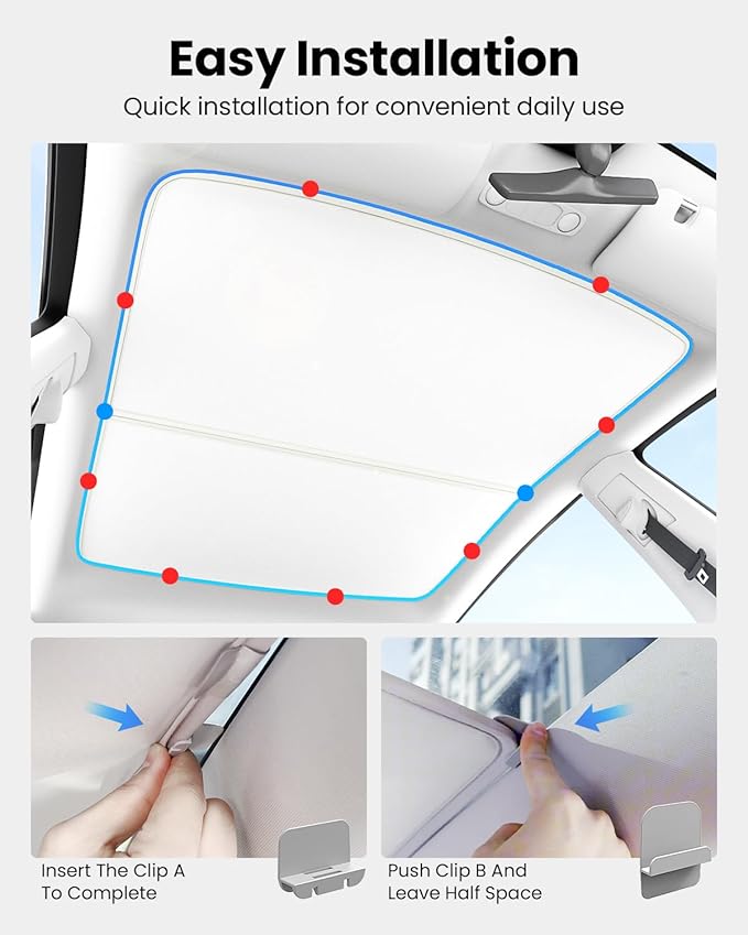 REEVAA 2025 Upgrade Tesla Model S Sunshade Roof [No Gaps, No-Sagging] Tesla S Accessories Heat Insulation Foldable Glass Sunroof Cover for Model S 2022-2025, 2PCS, Gray