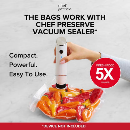 Chef Preserve Reusable Vacuum Sealer Bags for Food – 30 BPA-Free Medium (10 x 11 in) Food Storage Bags, Freezer, Microwave – Odor-Resistant, Leak-Proof – Compatible with Chef Preserve Vacuum Sealers