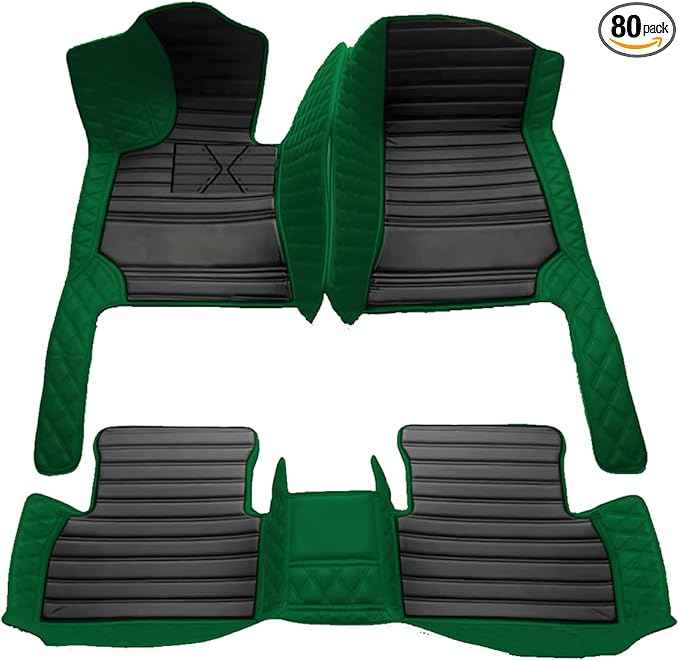 TREGOO All-Weather Anti Slip Floor mat is Suitable mats for floo of All for Tesla Models from 2012 to 2025 (Edge Green, Middle Black Horizontal bar)