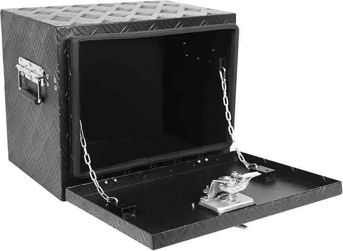 Aluminum Diamond Plate Tool Underbody Box, Waterproof Square Truck Storage Organizer Chest for Pick Up Truck Bed, RV Trailer with T-Handle Lock and Keys (18 inch)