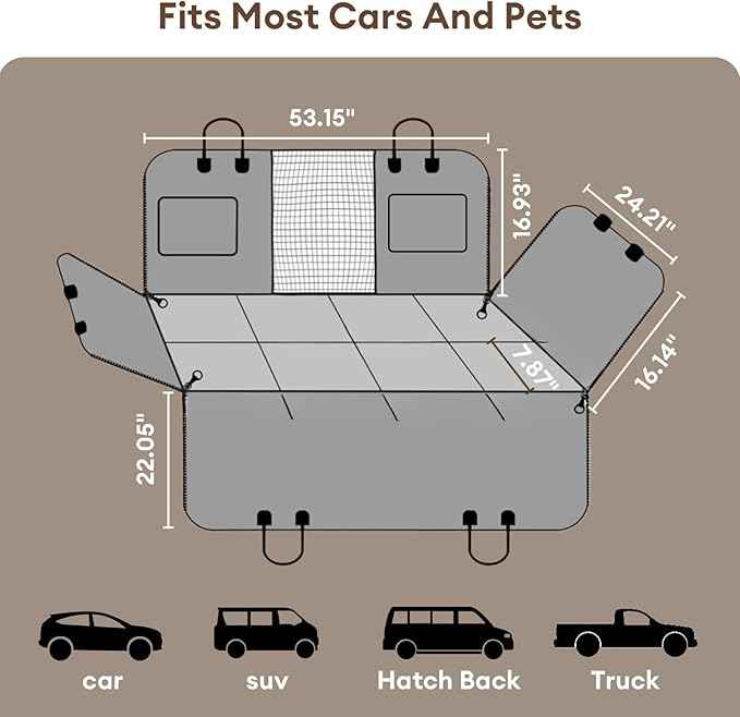 FUNNY FUZZY Dog Car Seat Cover, Back Seat Extender for Dogs - 420Lb Hard Bottom Waterproof Pet Car Seat Cover, 600D Heavy Duty Pet Hammock with Non-Slip Bottom for Cars, SUV, Trucks
