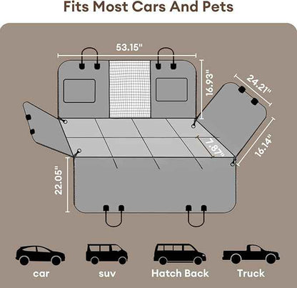 FUNNY FUZZY Dog Car Seat Cover, Back Seat Extender for Dogs - 420Lb Hard Bottom Waterproof Pet Car Seat Cover, 600D Heavy Duty Pet Hammock with Non-Slip Bottom for Cars, SUV, Trucks