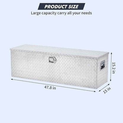 48" Aluminum Truck Bed Tool Box, Heavy Duty Diamond Plate Trailer Tool Box with Side Handle & Lock Keys, Tool Storage Organizer Chest for Pick Up,Truck Bed,ATV,RV Trailer