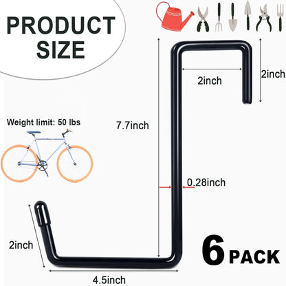 Large Vinyl Coated Heavy Duty Garage Storage Utility Hanging Hooks (6 Pack) - Rafter Hanger Hooks for Bicycle, Ladder, Fence, Pool Cover, Sport Equipment & More