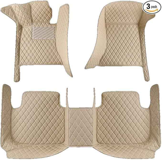 Custom 3D Leather Car Floor Mats Fit for Cars, SUVs,Sedan All-Weather Protection Anti-Slip Premium Car Mat (Beige)